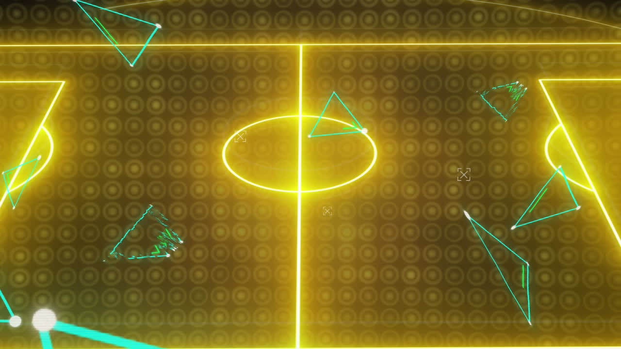 Animation of neon yellow sports field and green flickering triangles