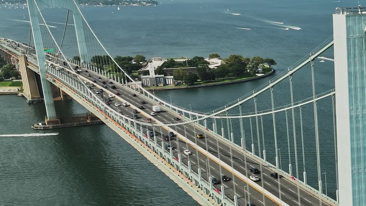 Drone view of the Bronx-Whitestone Bridge in New York City