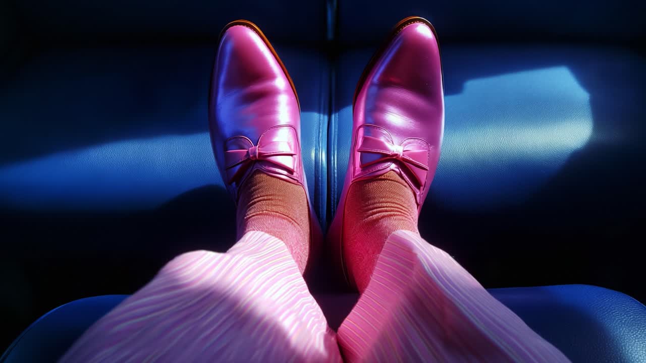 Vibrant Pink Shoes and Socks: A Bold Fashion Statement Captured in Contrasting Lighting and Textures, Showcasing Unique Style with Pink Hues and Elegant Footwear