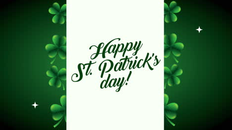 tarjeta animada del día de san patricio con letras y tréboles