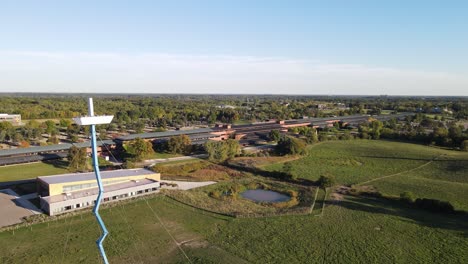 Domino-Farms-in-Ann-Arbor,-Michigan,-aerial-drone-ascend-view