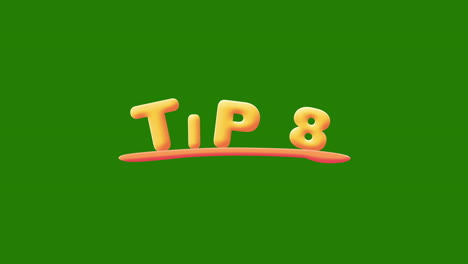 tip 8 wobbly gold yellow text animation pop up effect on a green screen - chroma key