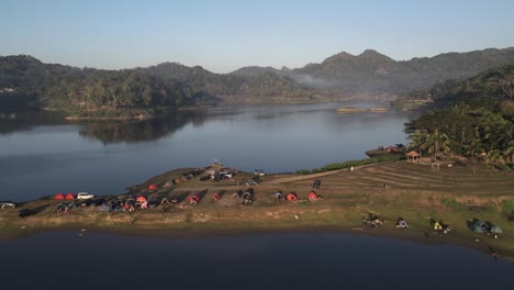 aerial view of the charm of the sermo reservoir, yogyakarta, indonesia