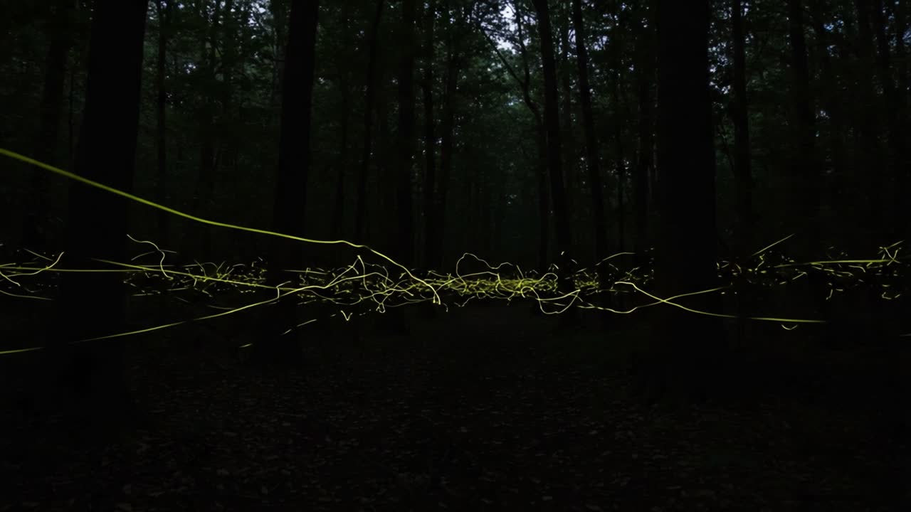 Captivating Display of Fireflies Illuminating the Dark Forest: An Enchanting Journey Through Nature's Beautiful Light Show at Dusk