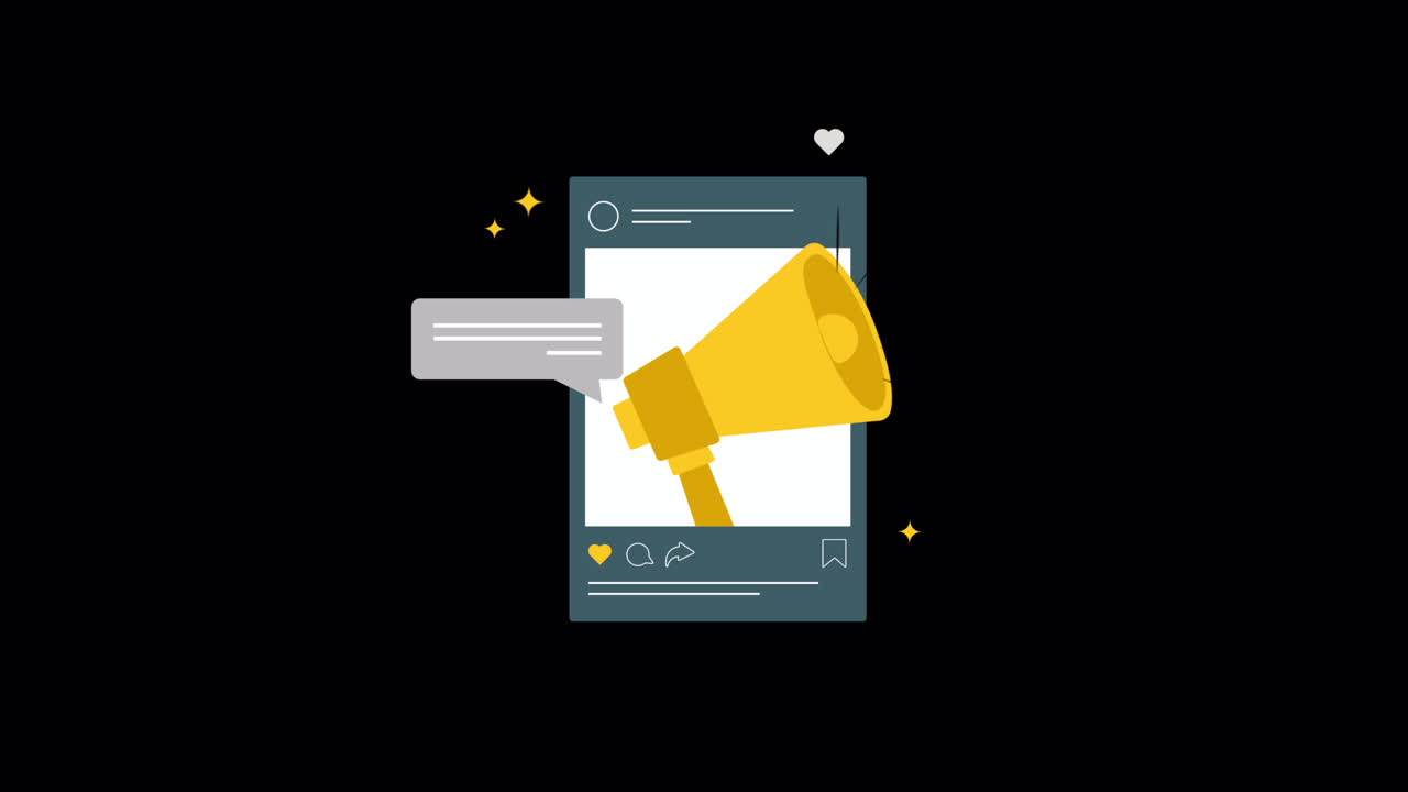 Post animato sui social media con megafono per il marketing digitale