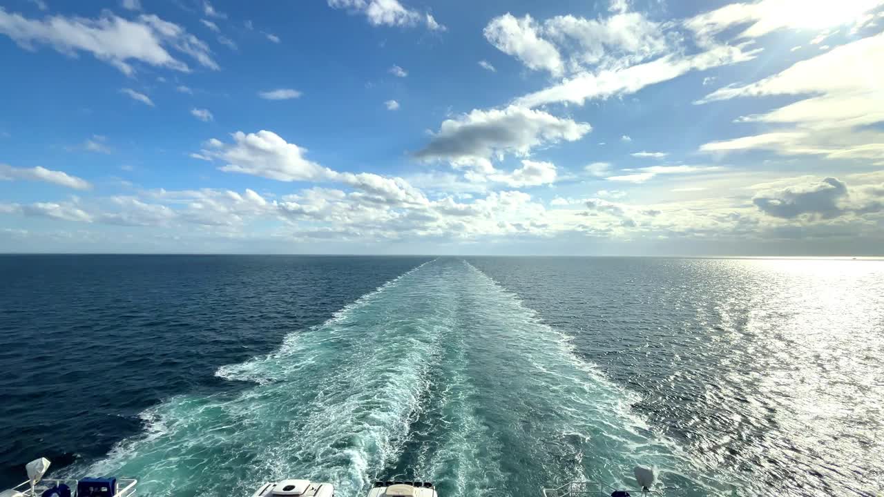 Ferry ship the English channel. Blue water giving rise to waves