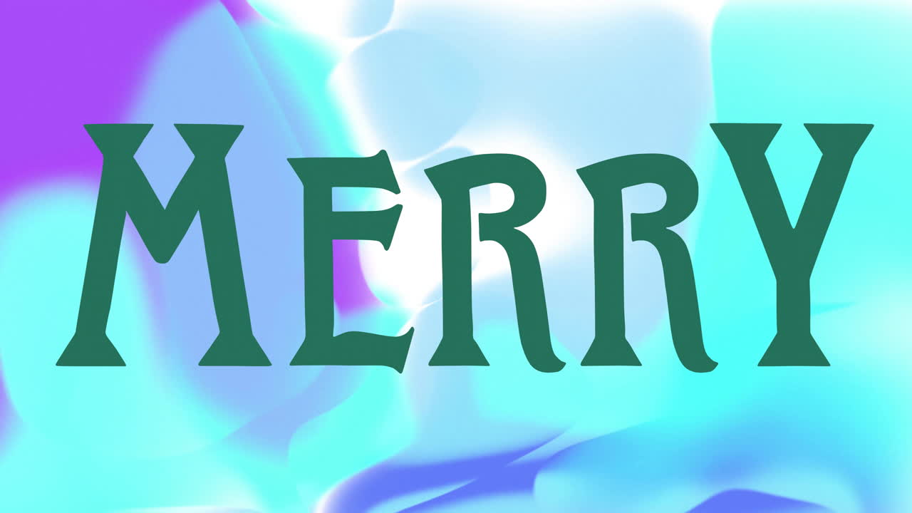 Animation of merry text on blue background