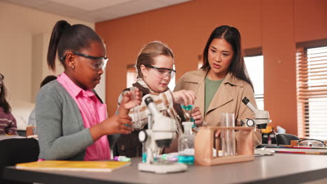 students doing science experiments in the classroom