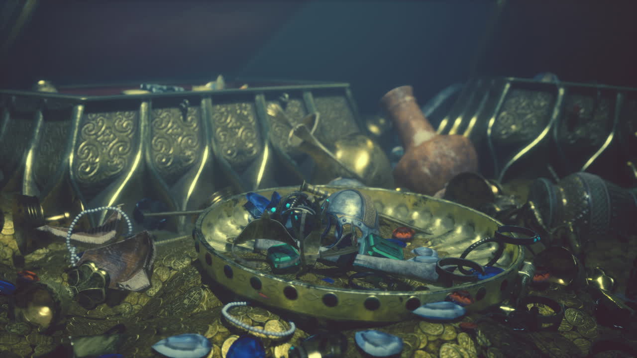 cofre del tesoro en una cueva oscura