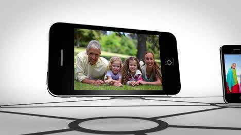family happy together on smartphone screen