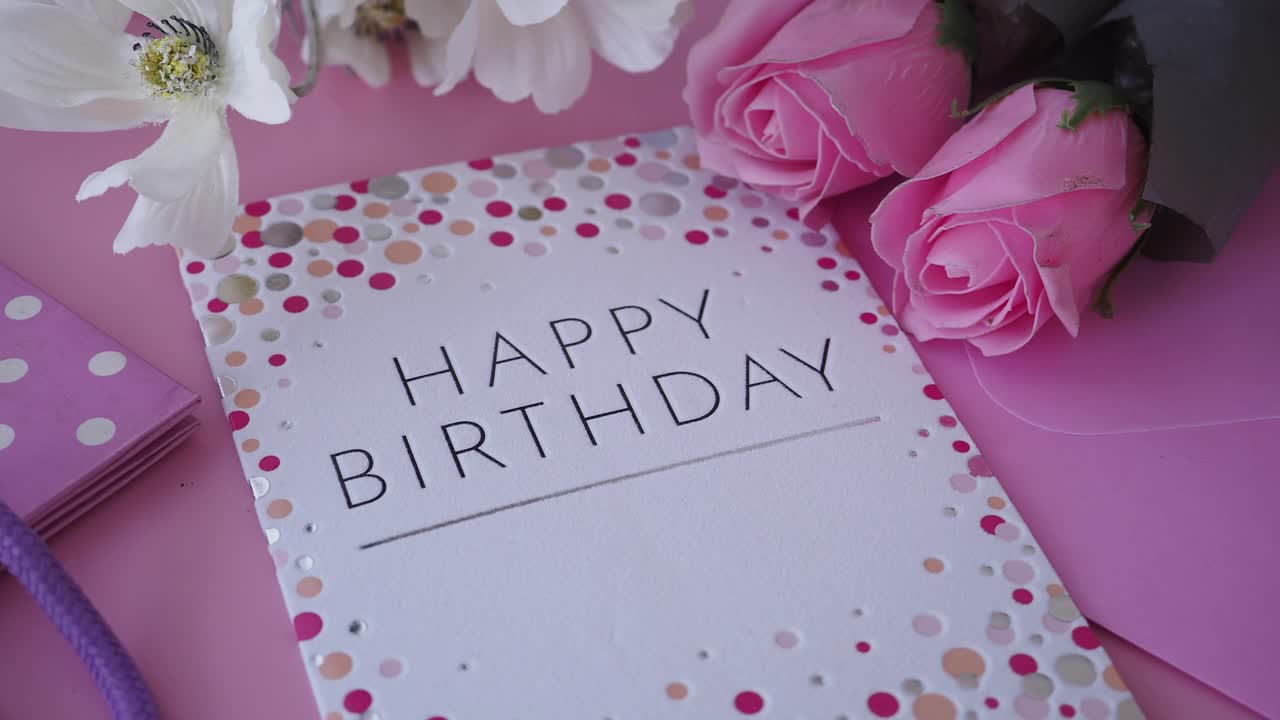 Pink Happy Birthday Greeting Card with Roses