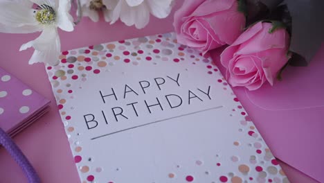 pink happy birthday greeting card with roses