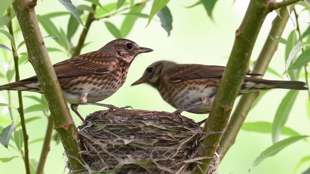 A Heartwarming Moment: Two Birds Feeding Each Other at Their Nest, Capturing the Beauty of Nature's Bonding and Parental Care in the Wild