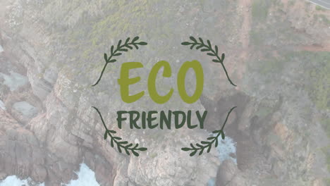 animación de texto ecológico sobre la costa rocosa del océano