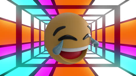 Animation-of-laughing-emoji-icon-over-neon-tunnel