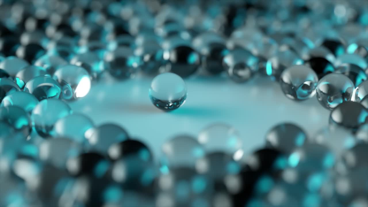 투명한 파란색 구의 추상적인 배열