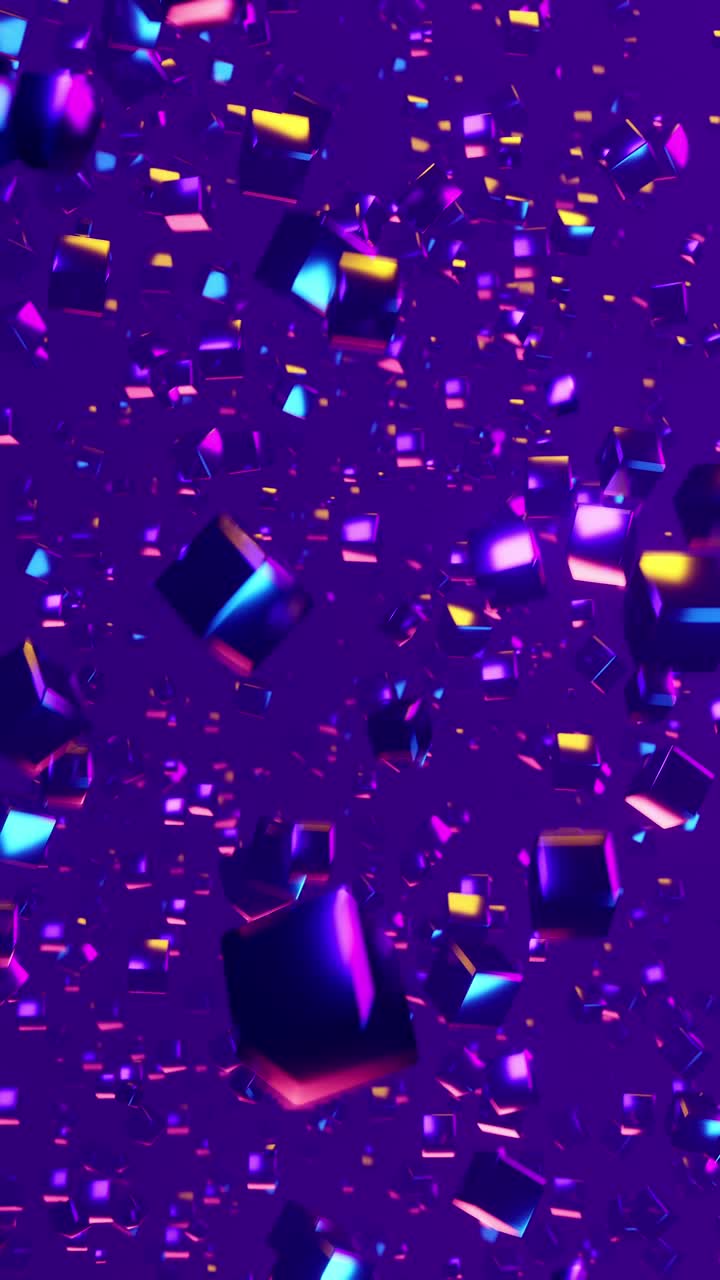 Sfondo viola con molte forme quadrate e linee di varie dimensioni. Animazione verticale in loop