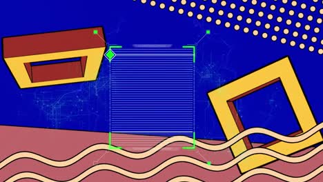 Animation-Des-Scope-Scannens-über-Bunte-Formen-Auf-Blauem-Hintergrund