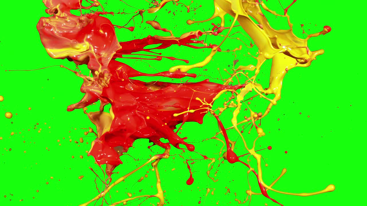 Yellow and Red Splashing from Both Side Slow Motion isolated on Green Screen Background 4K