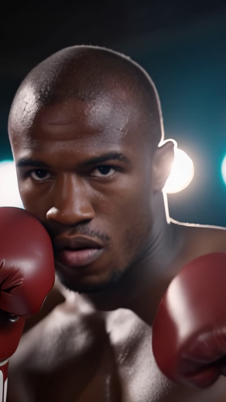 Intense boxing match highlights athlete's focus, determination, and skill in the ring, showcasing the powerful artistry and dedication of competitive boxing