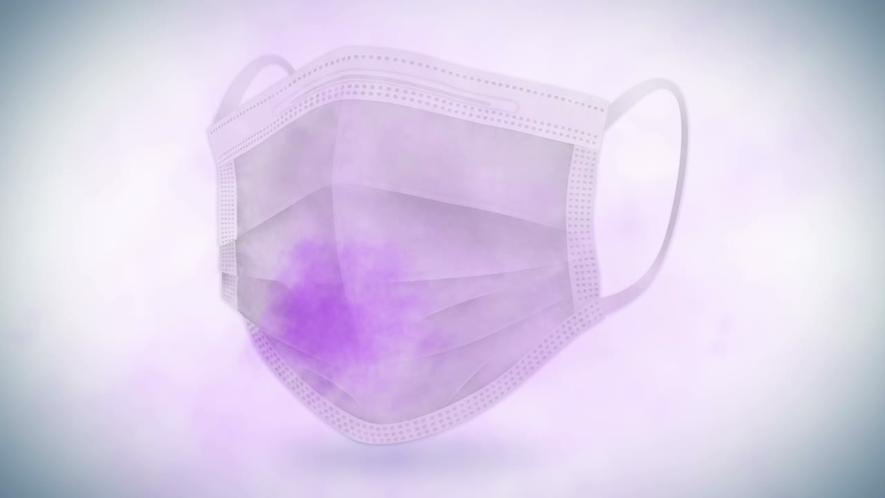 바이러스에 대한 현실적인 의료 얼굴 마스크. 마스크 착용과 호흡. 건강 관리 개념. 호흡. 오염 된 공기로부터 보호. 루프 애니메이션.