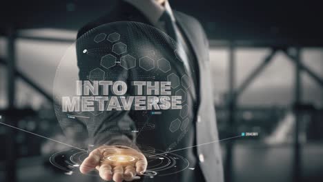 en el metaverso con el concepto de hombre de negocios holográfico