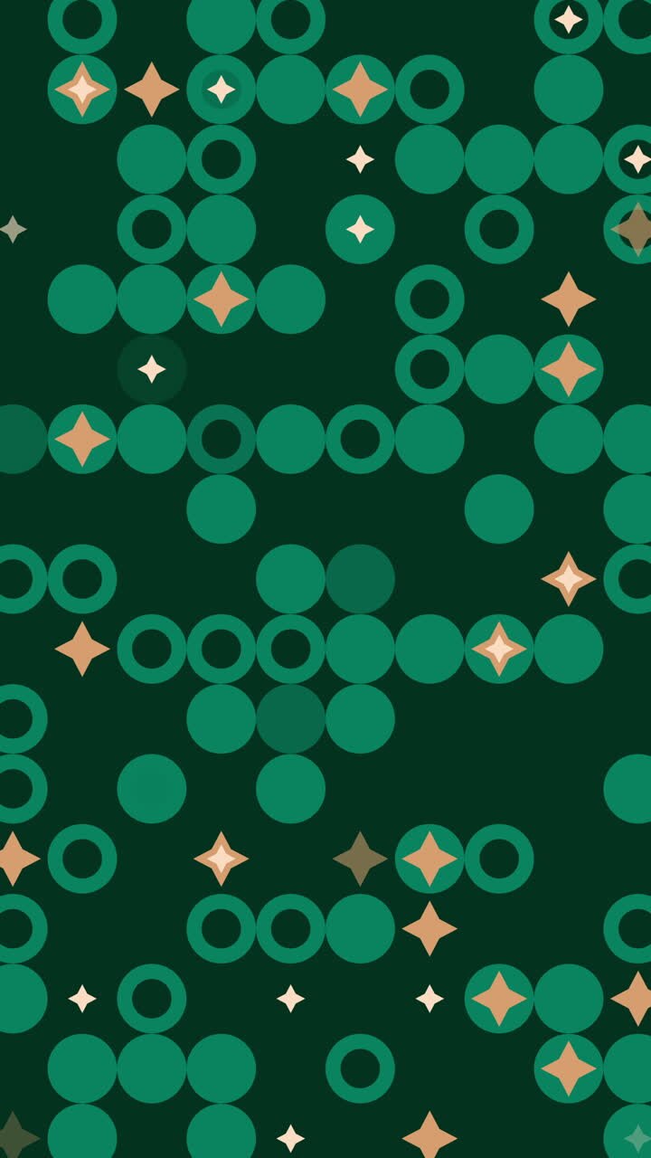 Green background with circles and diamond shapes. Vertical video