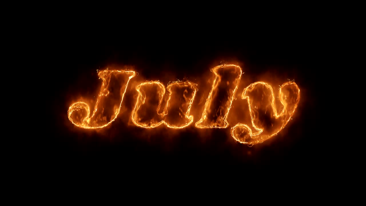 July Word Hot Animated Burning Realistic Fire Flame Loop.