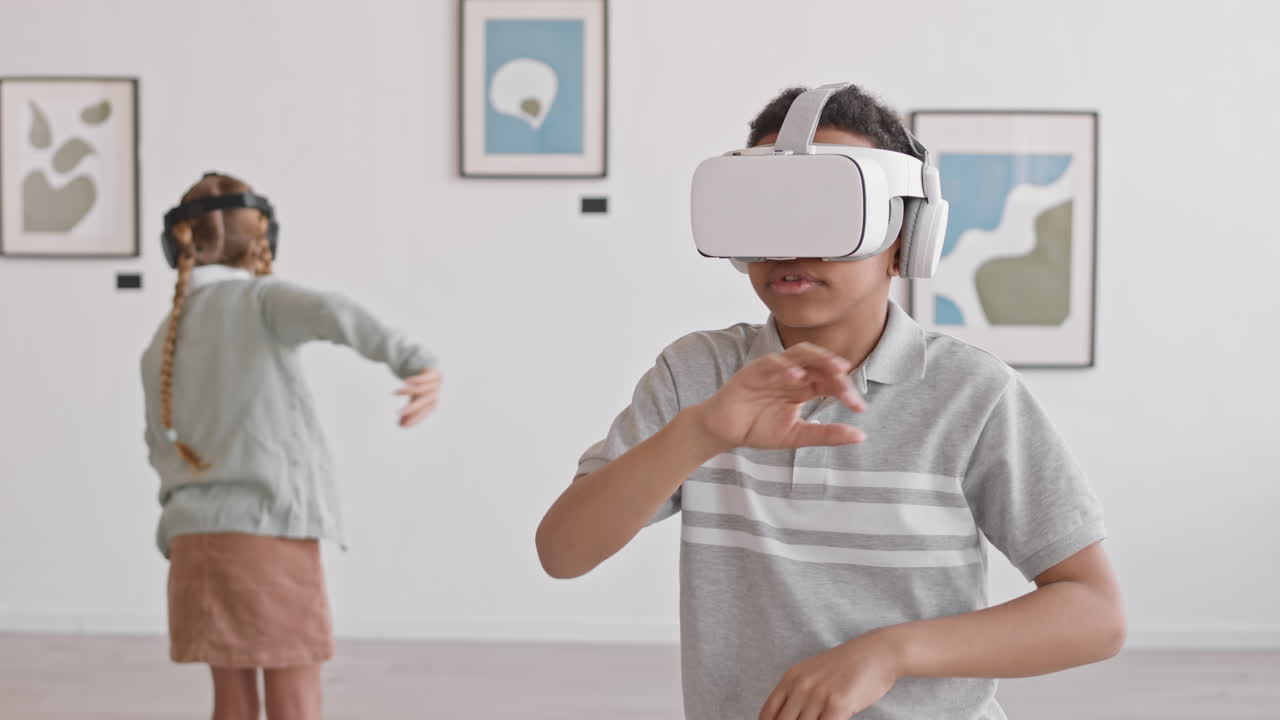 Children Using VR Headsets in Art Gallery