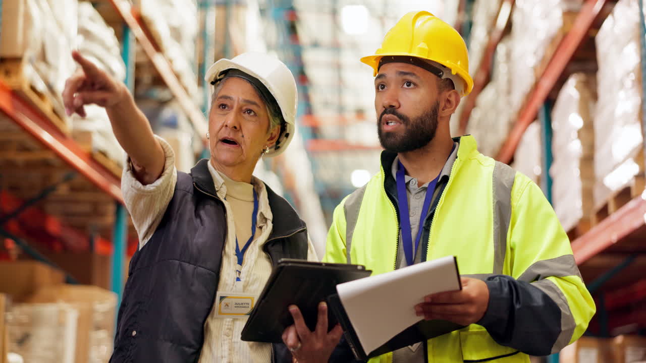 trabajadores del almacén inspeccionando el inventario