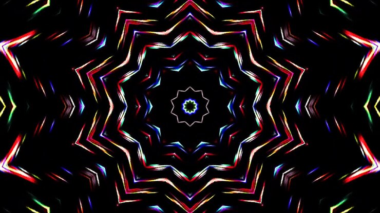 shining bright lines set wave motion, colorful, on black background