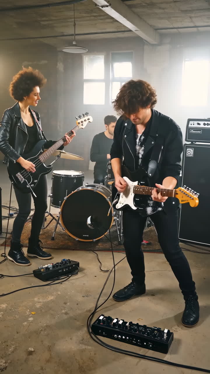 Rock band performing in studio