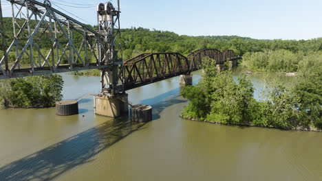 flying on the railroad bridge in lee creek park in van buren, arkansas, united states