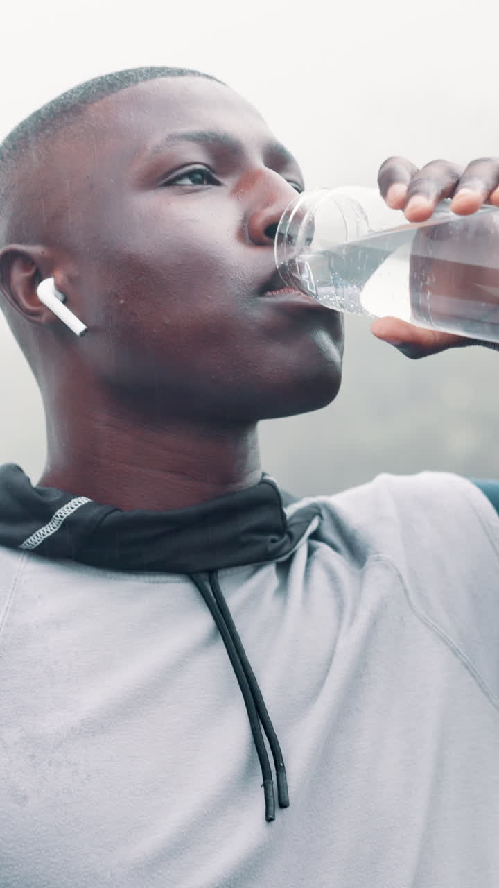 Young Man Drinking Water After Workout Outdoors