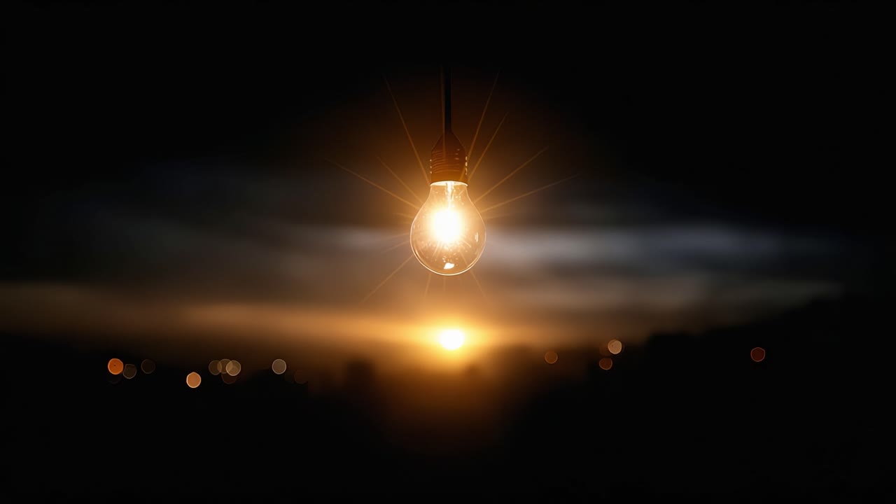 Lampadina illuminata su un sereno cielo crepuscolare che evidenzia il passaggio dal giorno alla notte in un contesto naturale mozzafiato