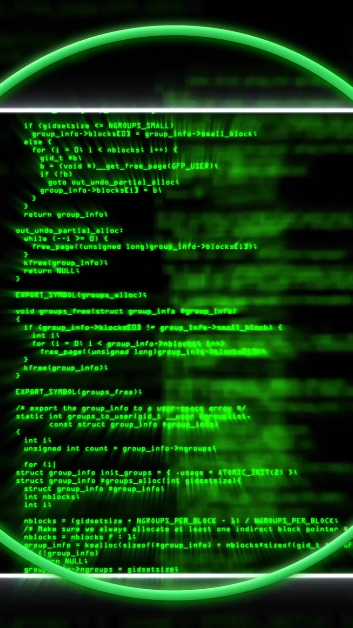 Animation of data processing over neon circle