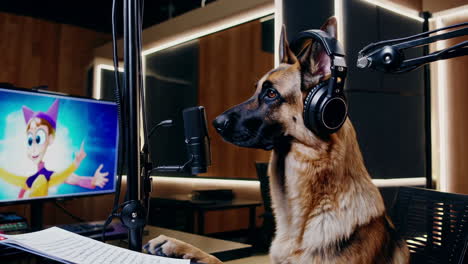 dog recording music in a studio