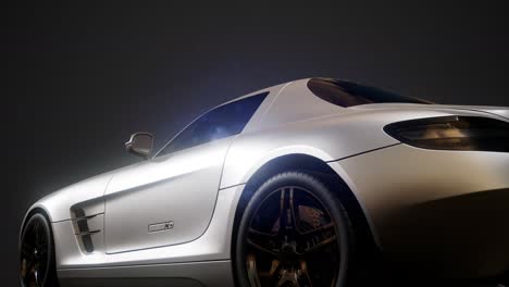 luxury sport car in dark studio with bright lights