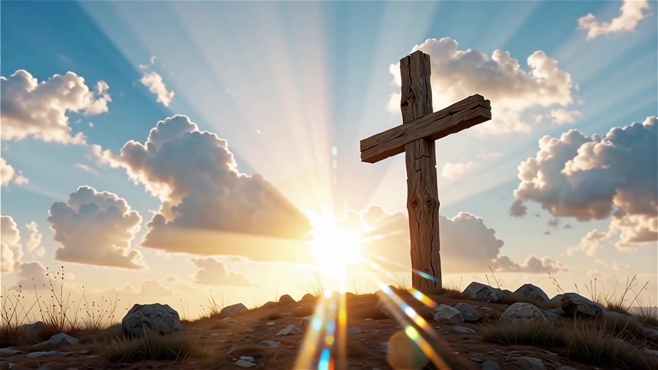 Croce Cristiana Luce Celestiale Sfondo per il Culto.