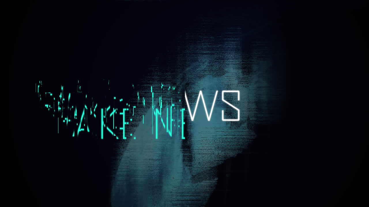 animación de palabras noticias falsas escritas con globo en el fondo