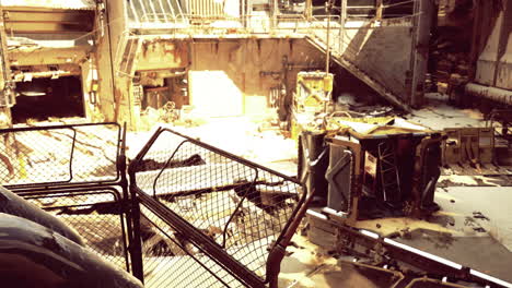 abandoned industrial site with remnants of machinery and sunlight streaming in