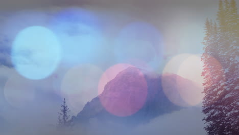 animación de luces parpadeantes de navidad sobre un paisaje de invierno con abetos