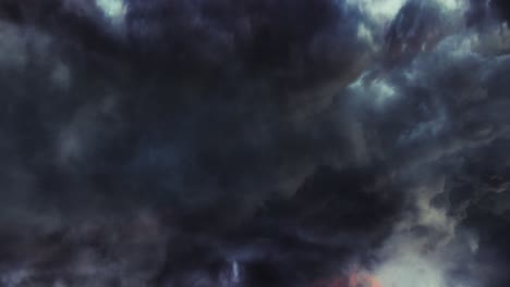 a thunderstorm within a thick, dark cumulonimbus cloud