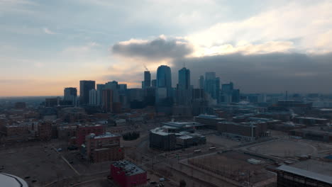 Aerial-view-of-Downtown-Denver-at-Sunrise