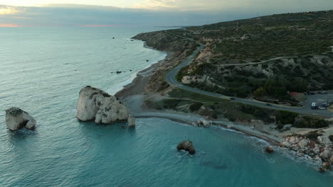 coastline road in cyprus during golden hour sunset