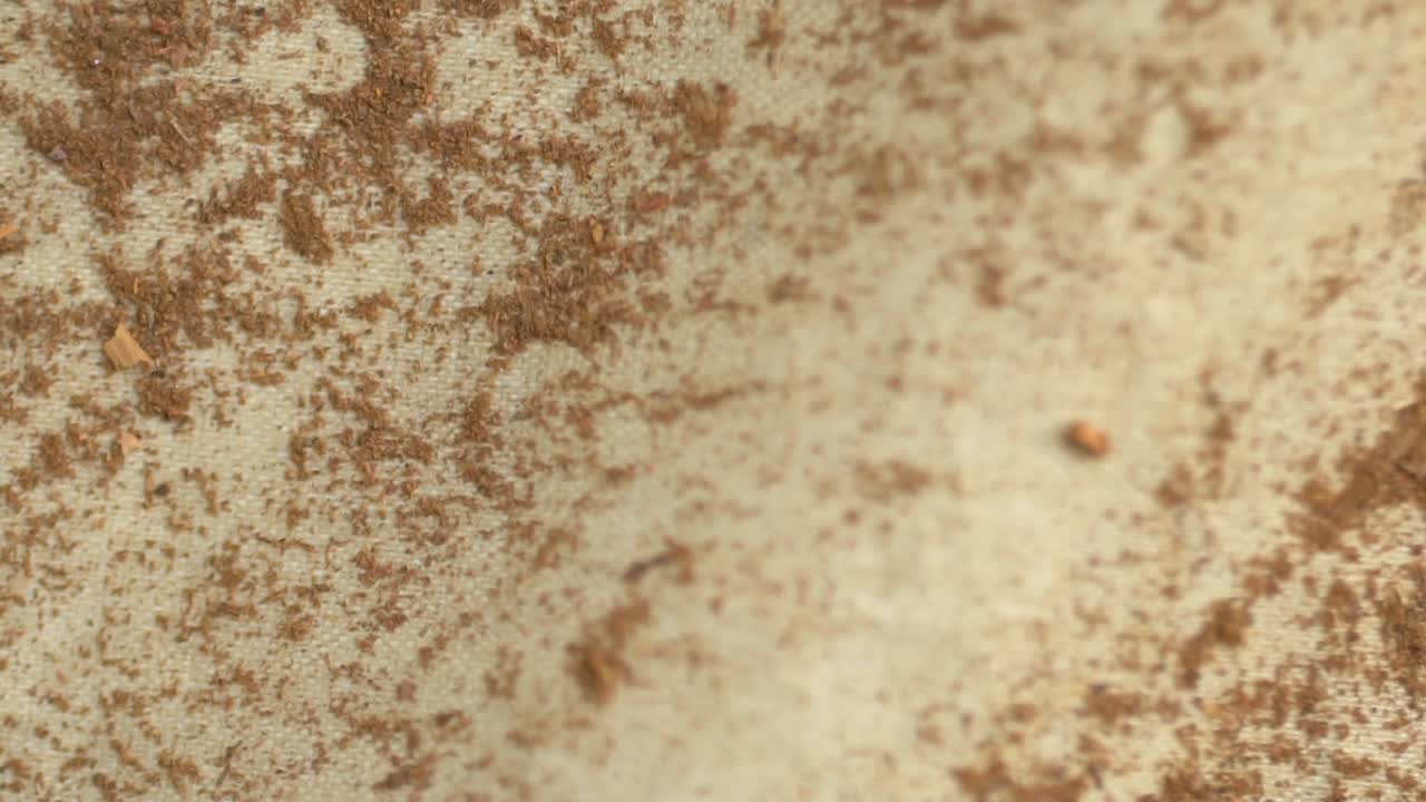 옷을 위한 유기 섬유를 염색하는 과정에서 매더 뿌리와 가루의 근접 촬영