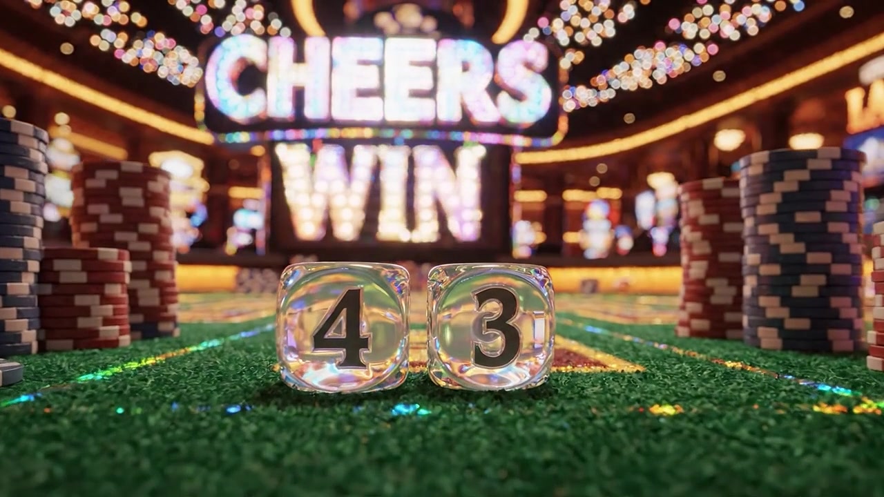Momenti emozionanti in un vivace casinò con fiches e dadi colorati, celebrando le vittorie e il brivido dell'esperienza di gioco tra luci abbaglianti.