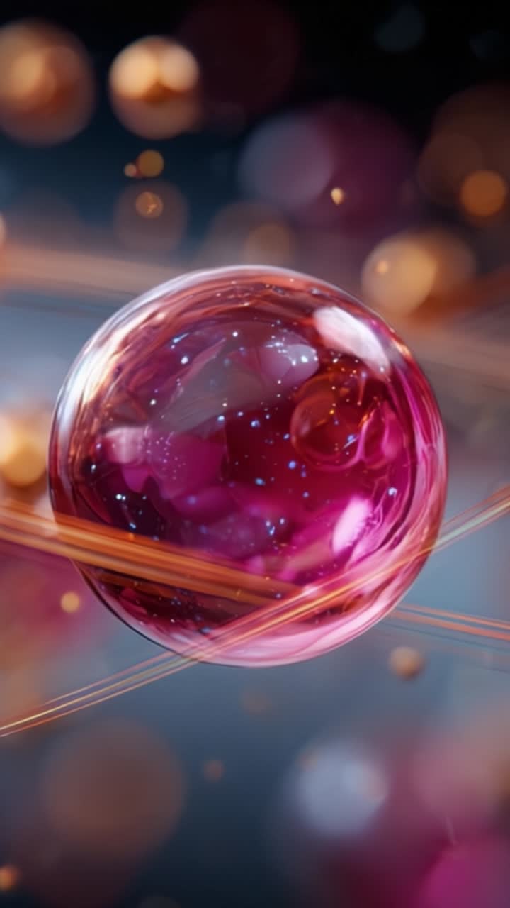 Viaggio affascinante di una sfera luminosa: uno sguardo alla bellezza eterea di colori vivaci ed elementi cosmici mozzafiato in movimento.