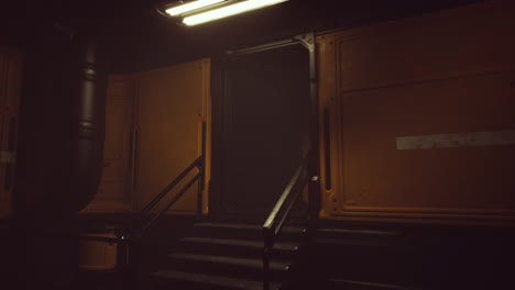 dark and empty spaceship corridor with metal door