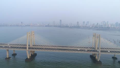 a drone shot at bandra worli sea link seen from an aerial view in slow motion